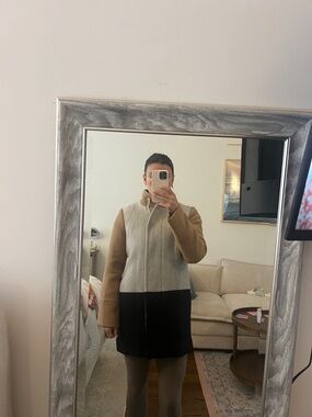 J. Crew Colorblock Wool Blend Pea Coat in Tan, Gray & Black